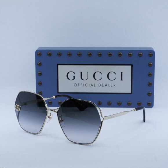 Gucci GG0818SA 005 Geometric Sunglasses - Gold/Grey